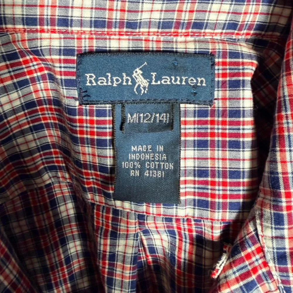 Ralph Lauren Boys Short Sleeve Button Down Shirt M 12-14 Multicolor‎ Plaid